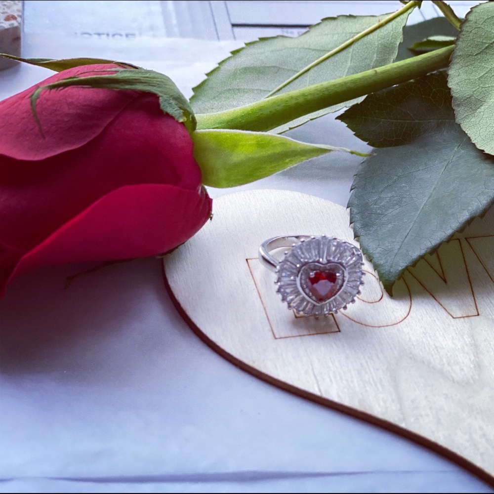 Circle with Heart Shaped Fire Opal Center Ring